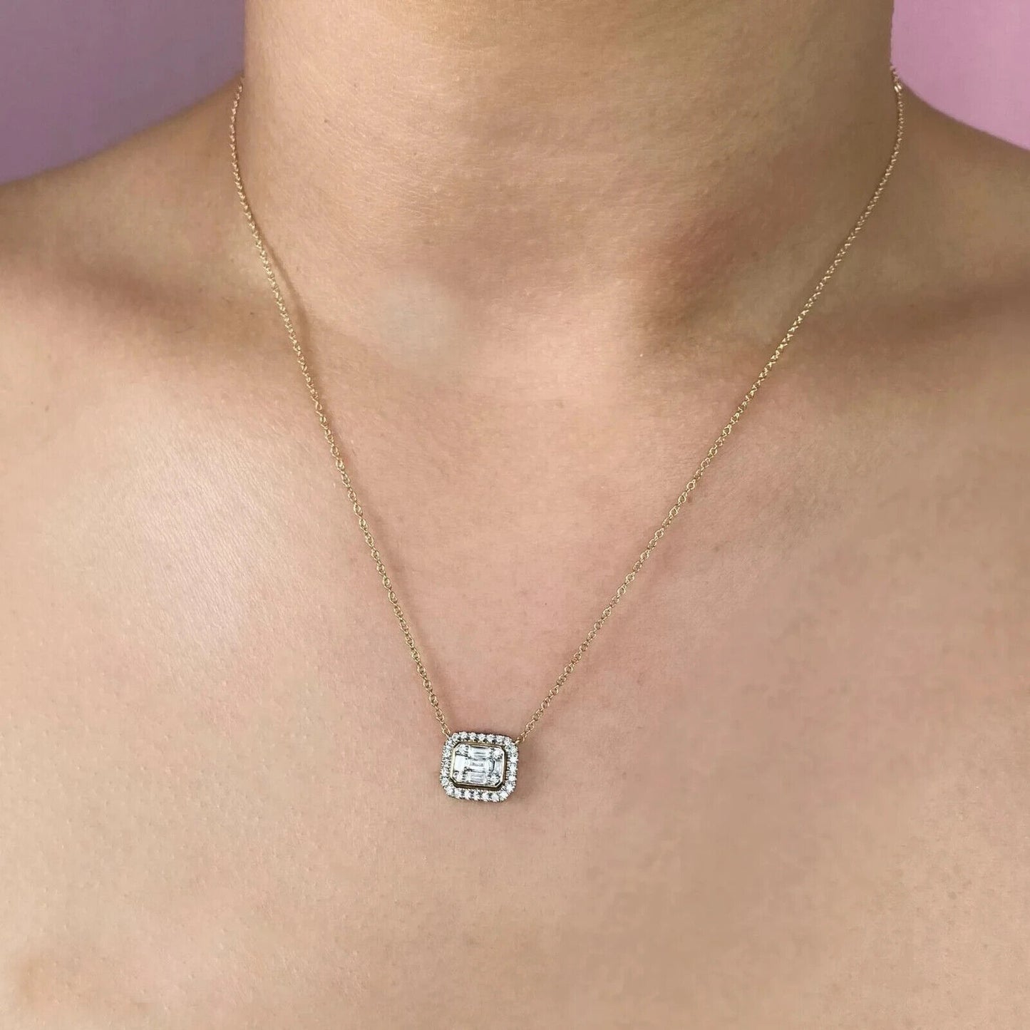 14K Gold Diamond Baguette Necklace