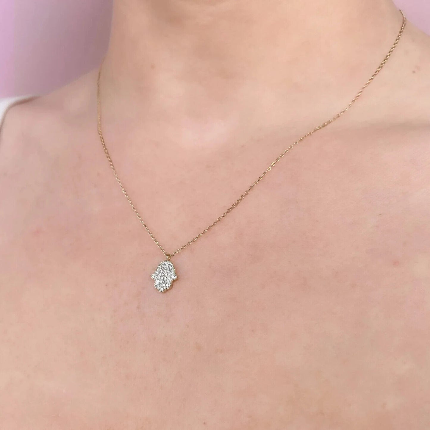 14K Gold Diamond Pave Hamsa Necklace