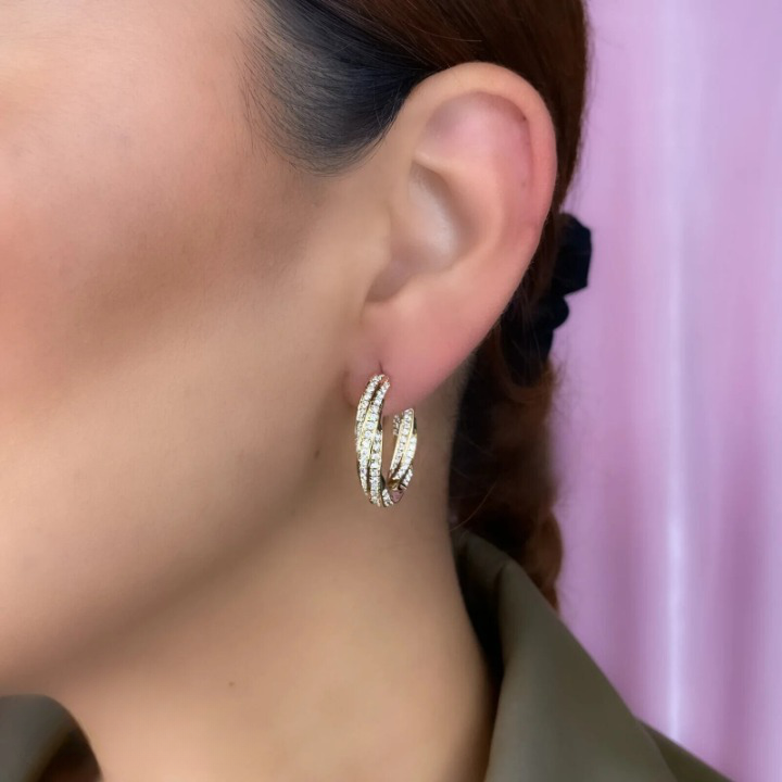 14K Gold Diamond Hoop Twist Earrings