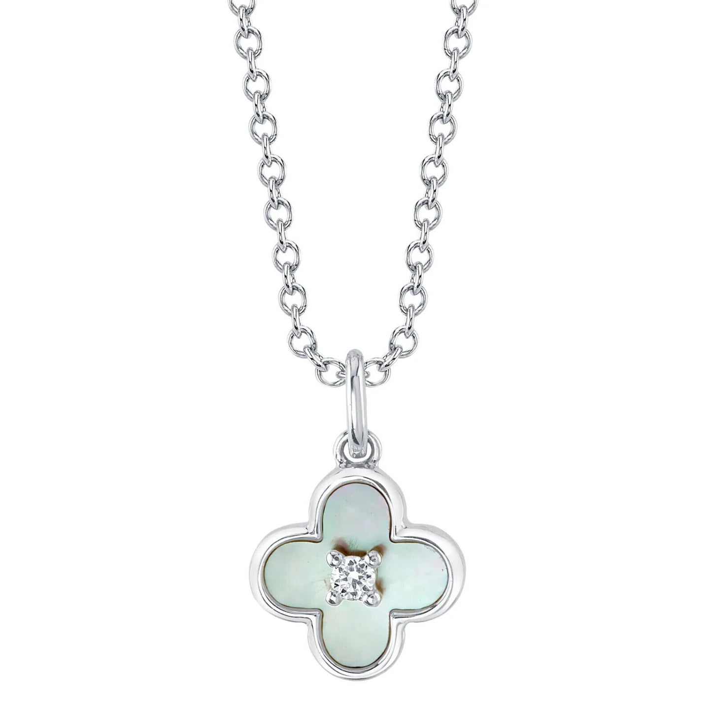 14K Gold Diamond Mother Of Pearl Necklace