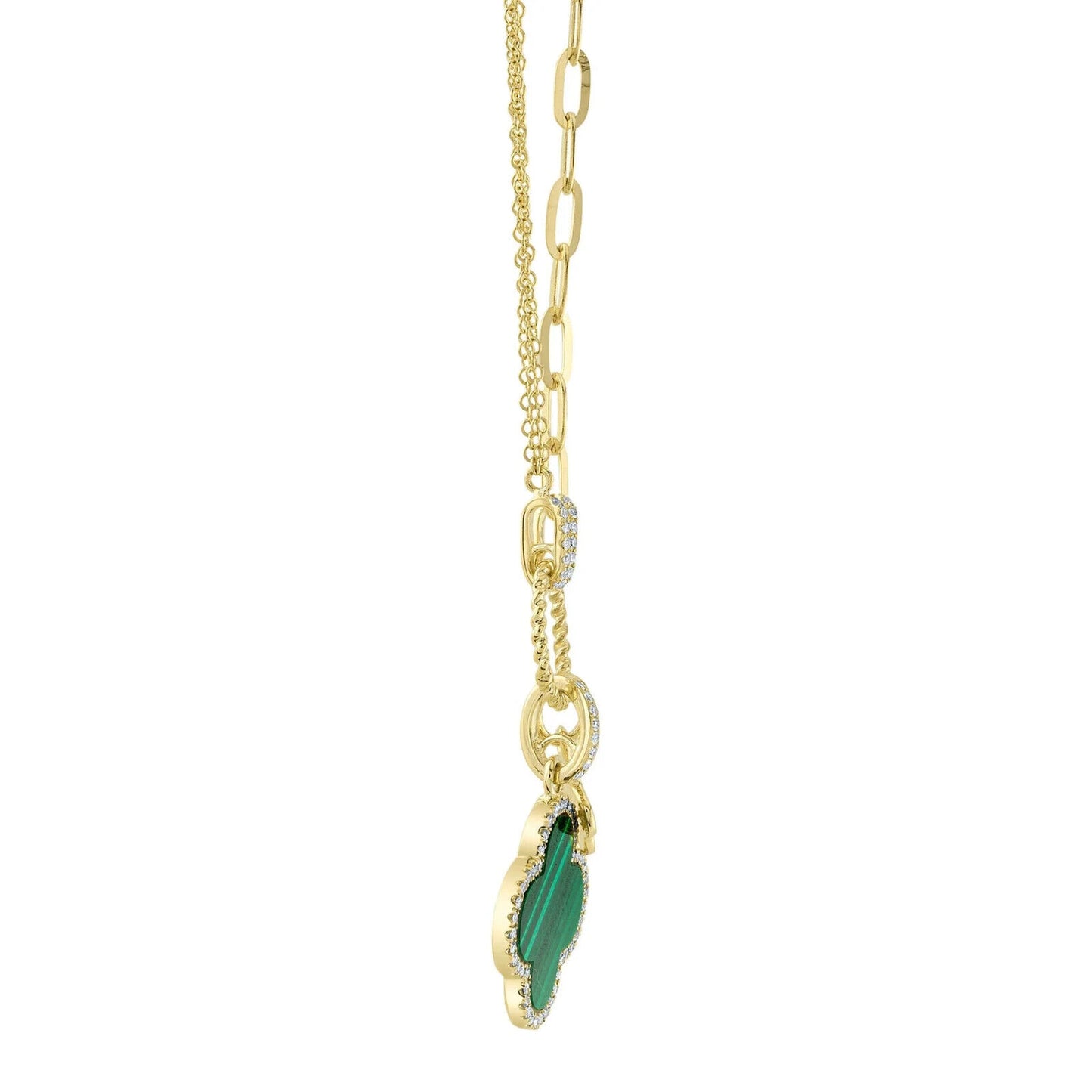 14K Gold Diamond Malachite Clover Necklace