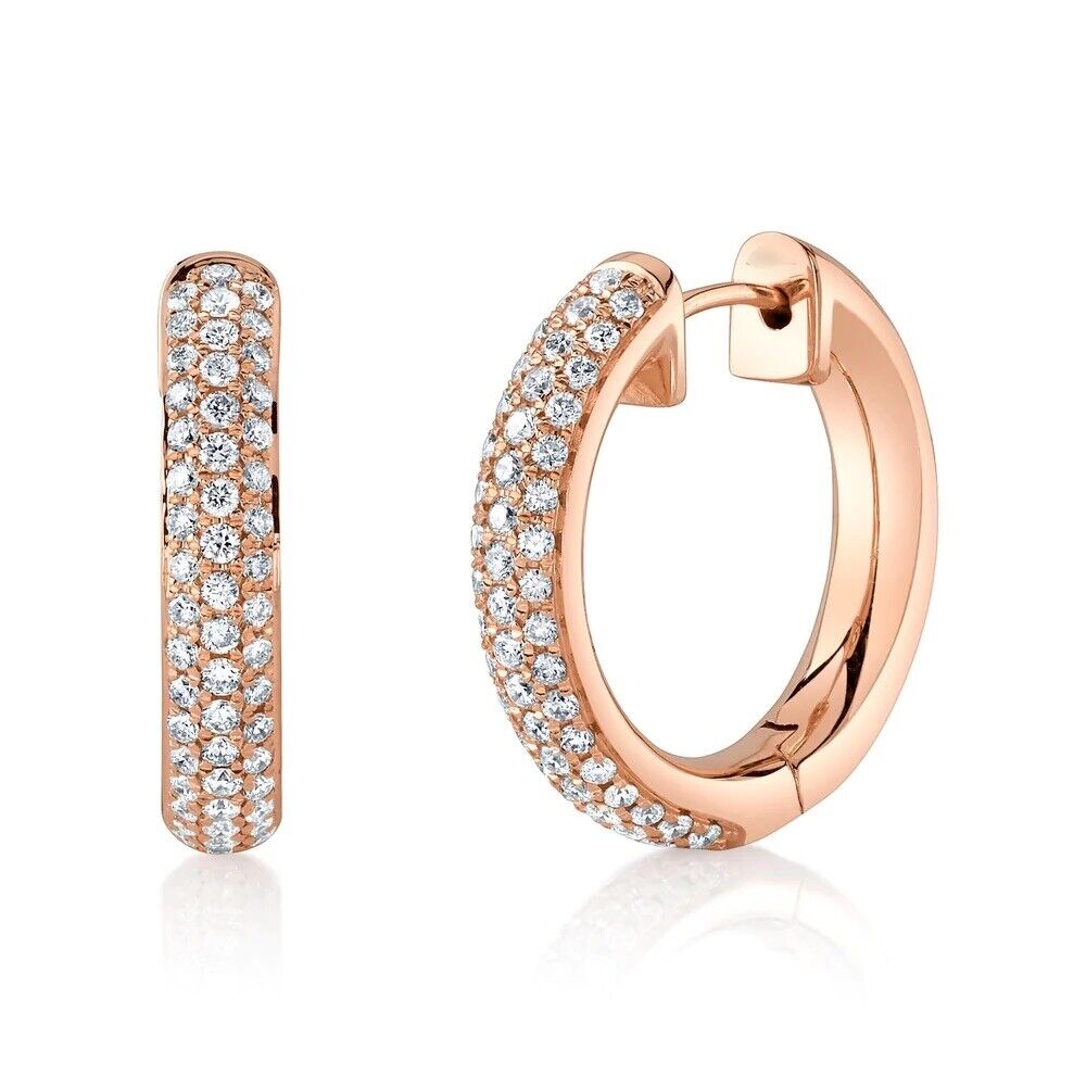 14K Gold Diamond Pave Hoop Earrings