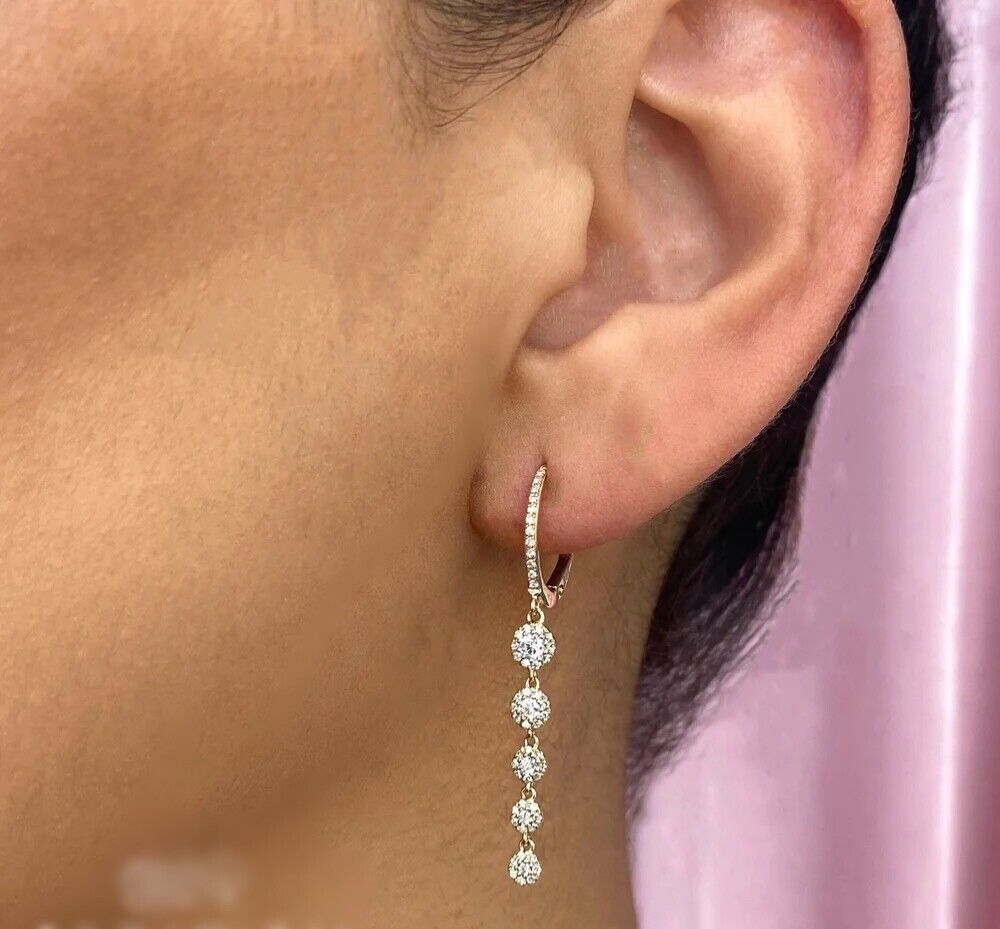14K Gold Diamond Drop Lever Back Earrings