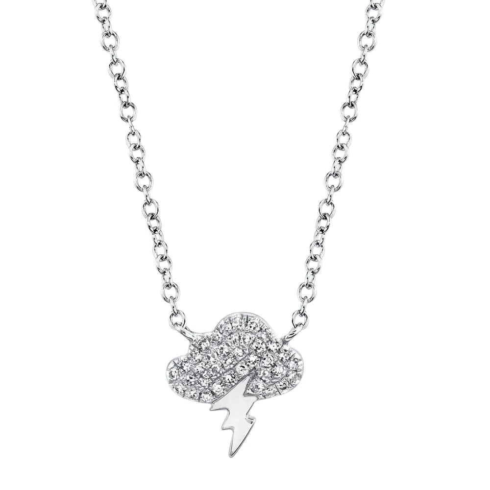 14K Gold Diamond Storm Cloud Lightning Pendant Necklace
