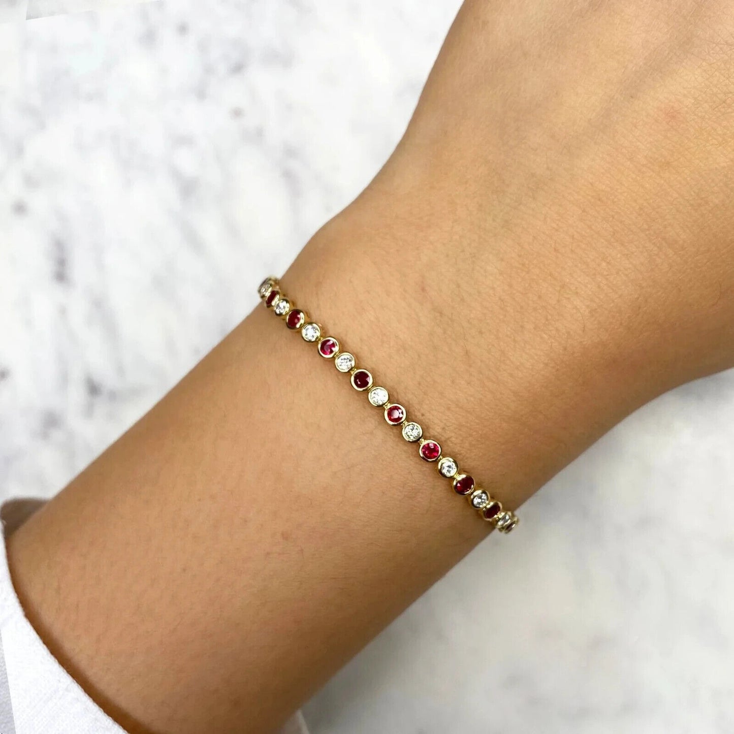 14K Gold Diamond Ruby Tennis Bracelet