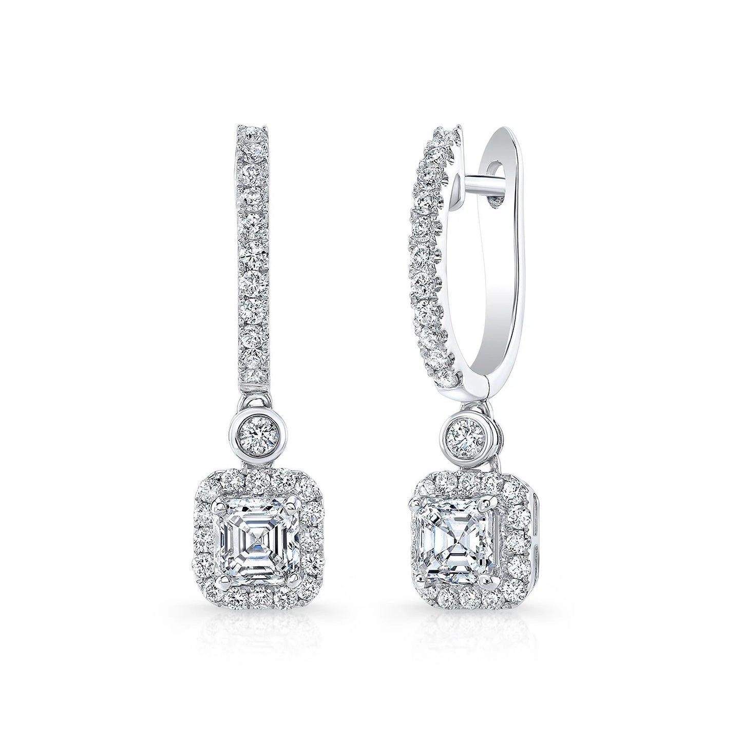 Asscher Cut Diamond Earrings 14K White Gold Dangle Drop 1.43CT Certified Natural