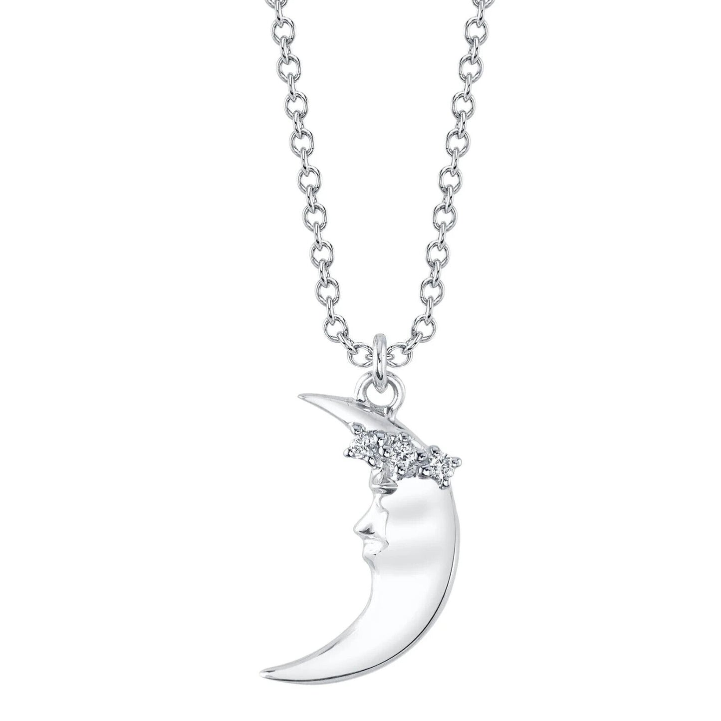 14K Gold Crescent Moon Diamond Necklace