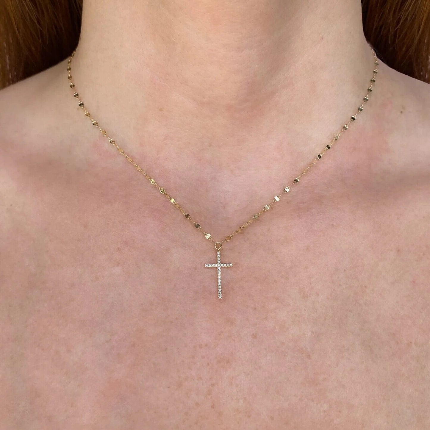 14K Gold Diamond Cross Pendant Necklace