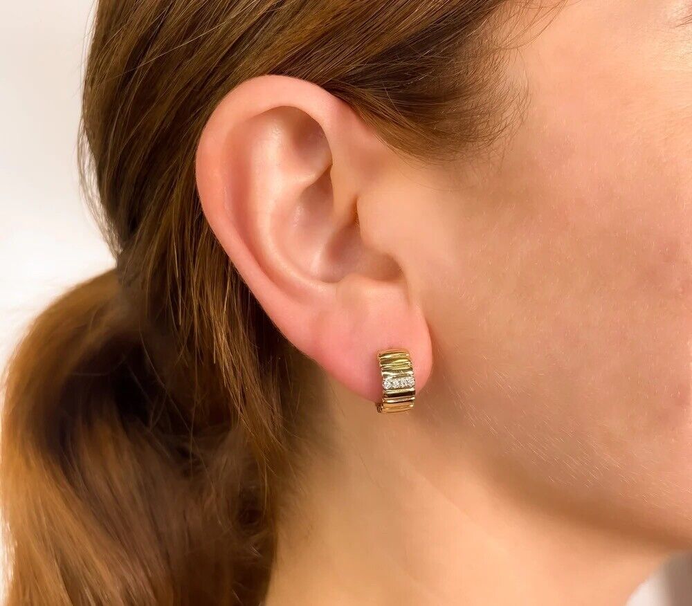 14K Gold Diamond Wide Huggie Earrings