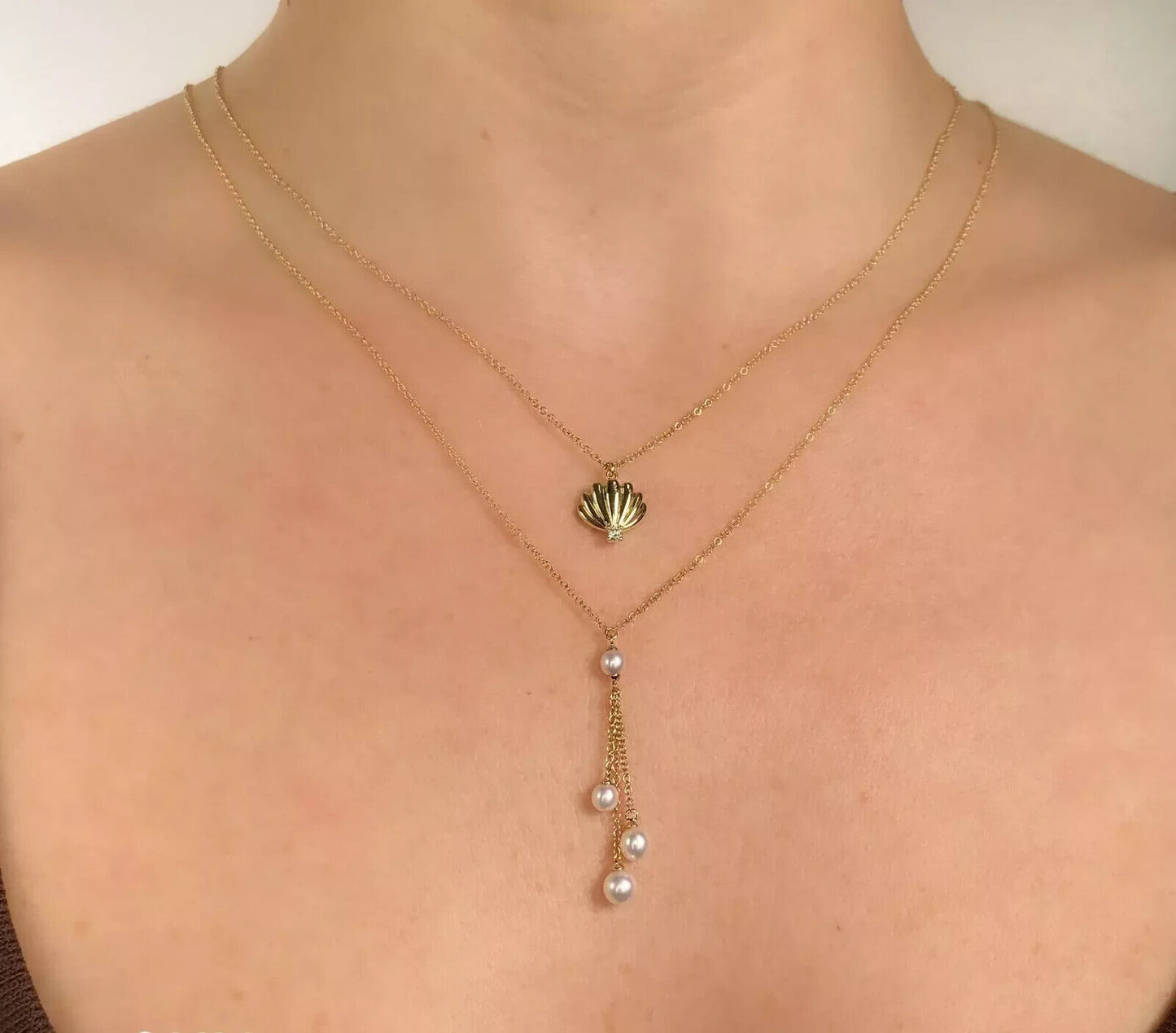 14K Gold Diamond Seashell Necklace