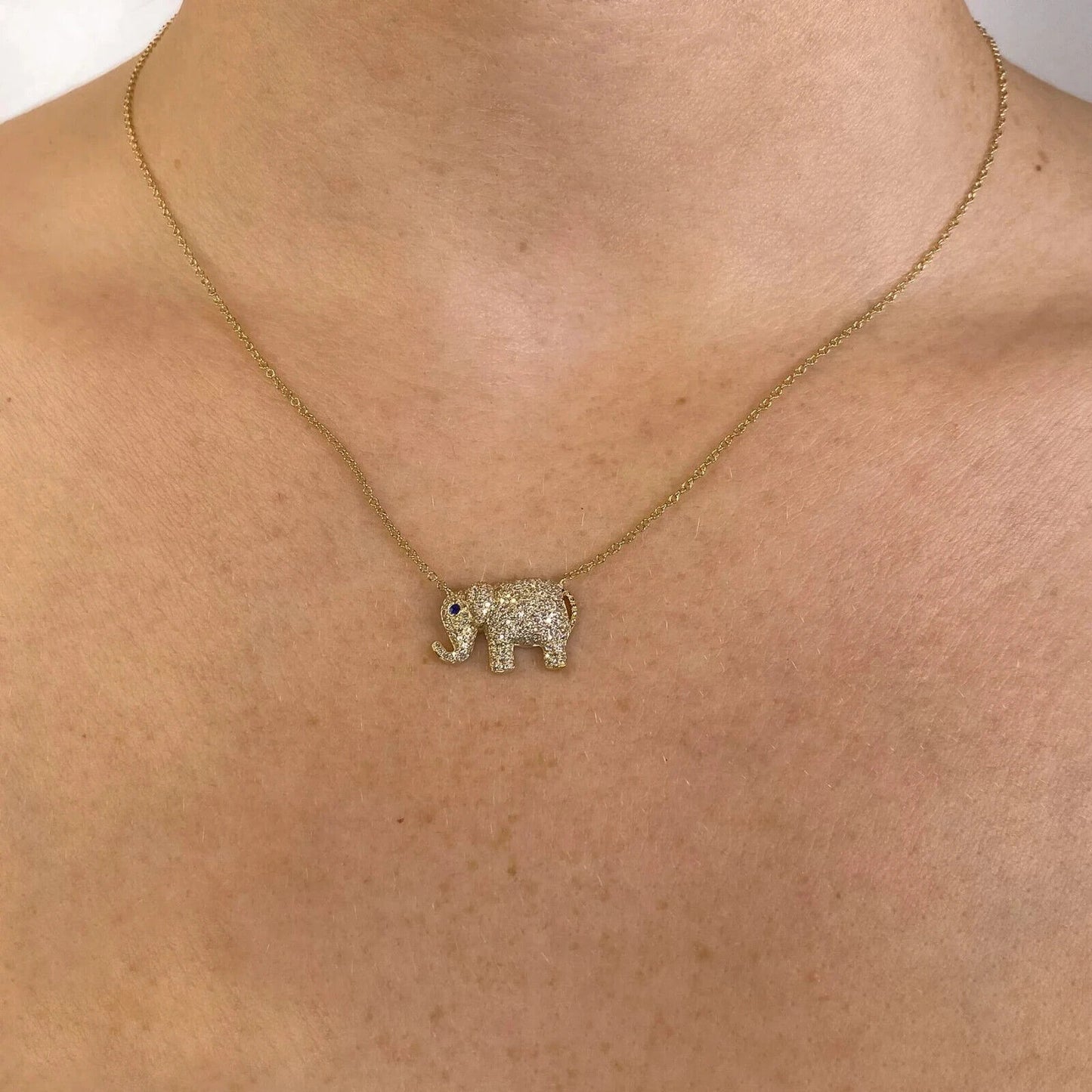 14K Gold Elephant Diamond Necklace