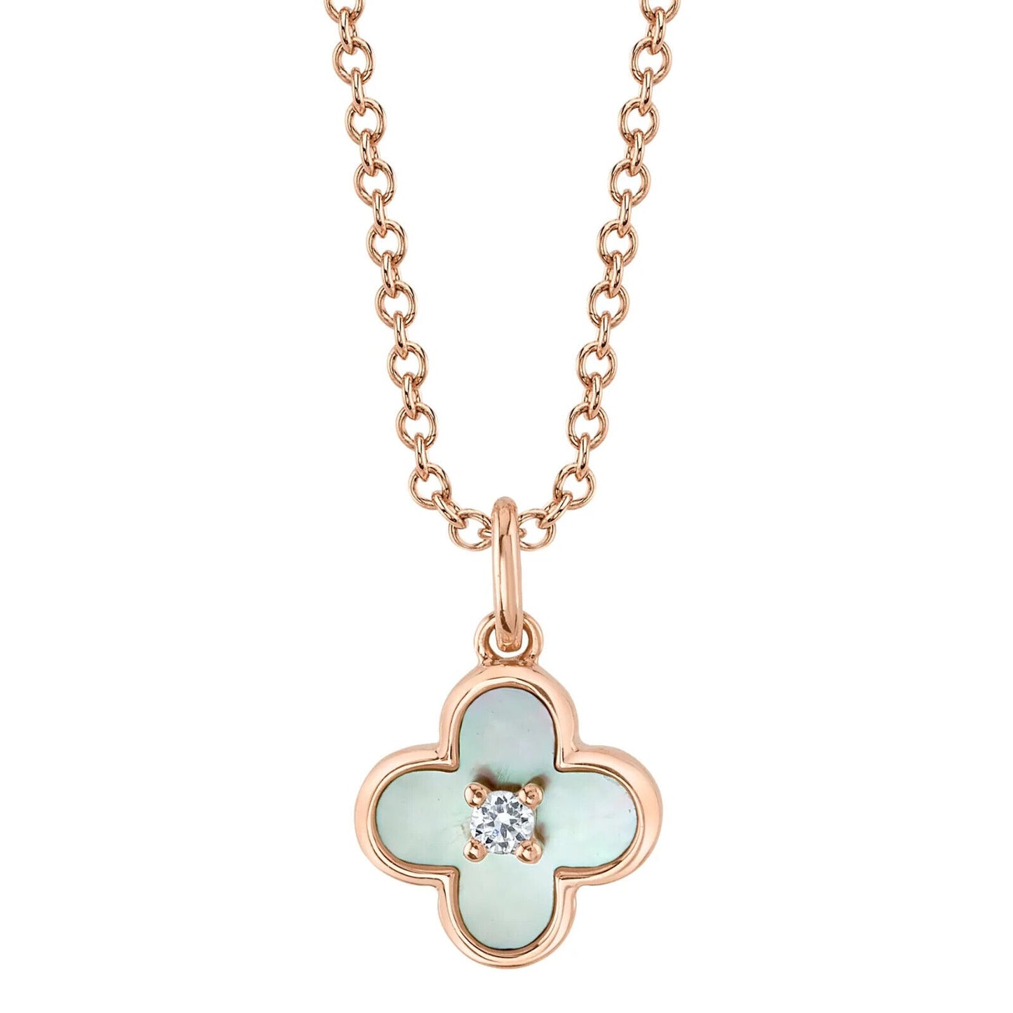 14K Gold Diamond Mother Of Pearl Necklace
