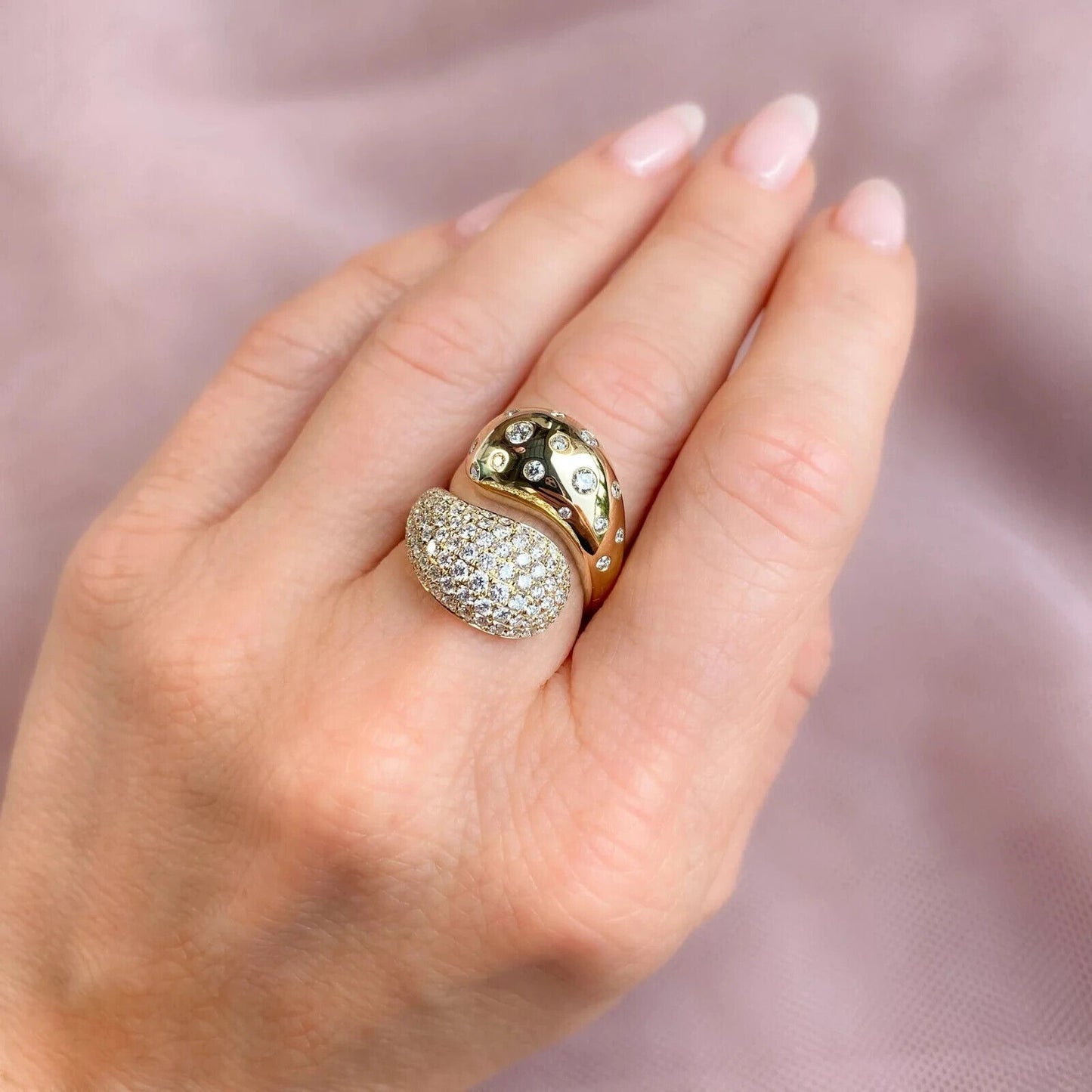 14K Gold Diamond Bypass Wrap Ring