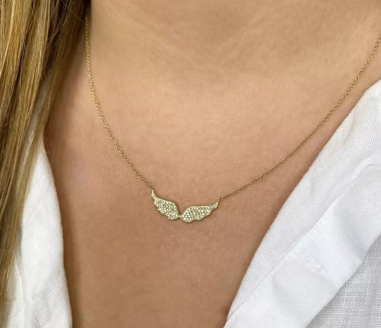 14K Gold Diamond Angel Wings Necklace