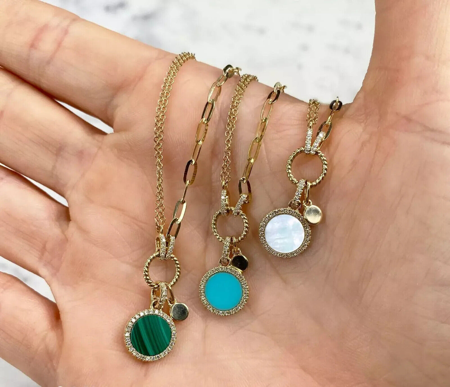 14K Gold Diamond Turquoise Paperclip Necklace
