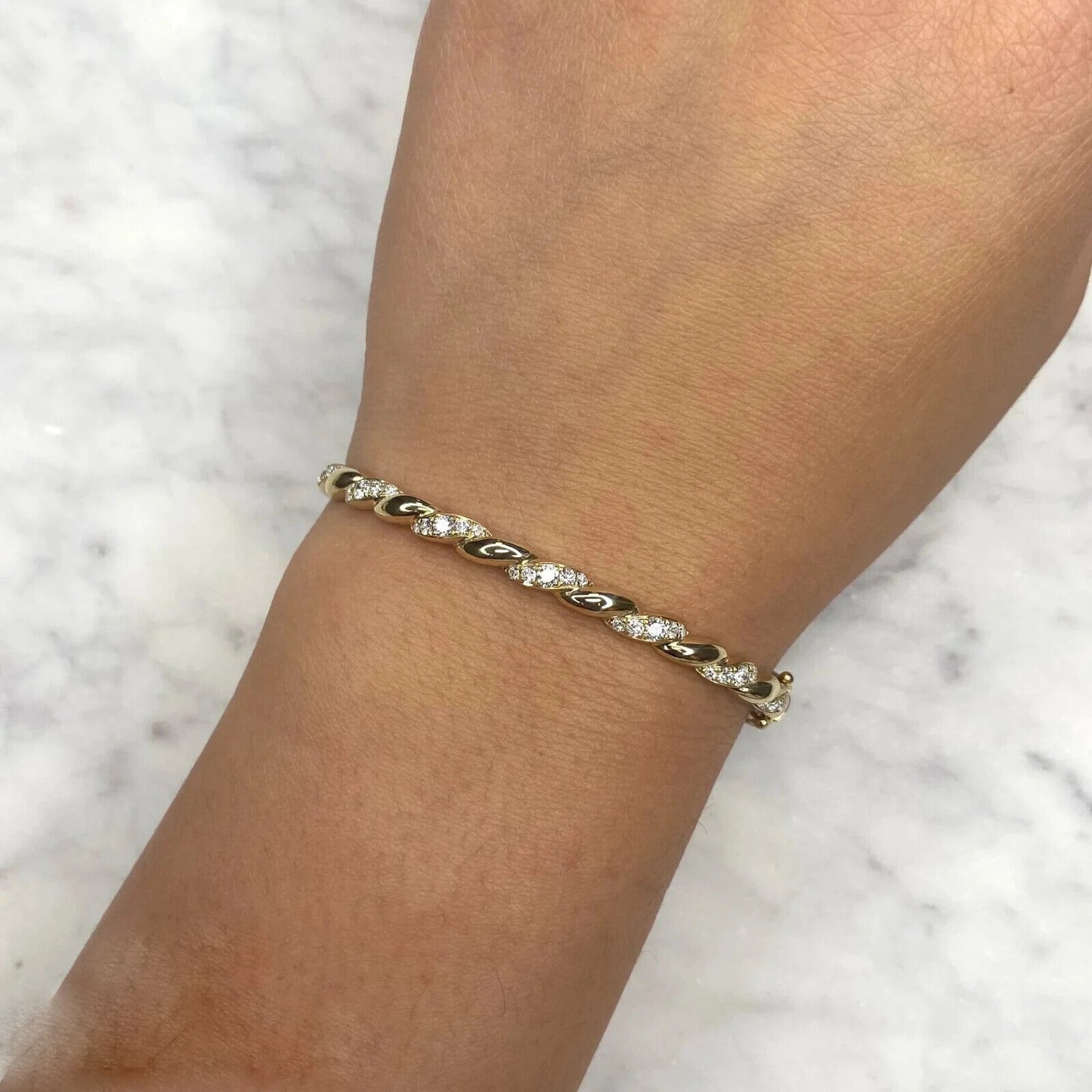 14K Gold Diamond Braided Bangle