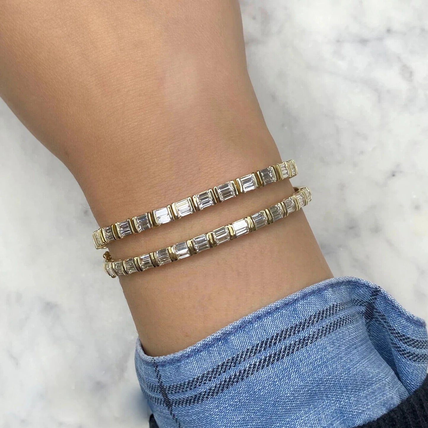 14K Yellow Gold Baguette Tennis Bangle