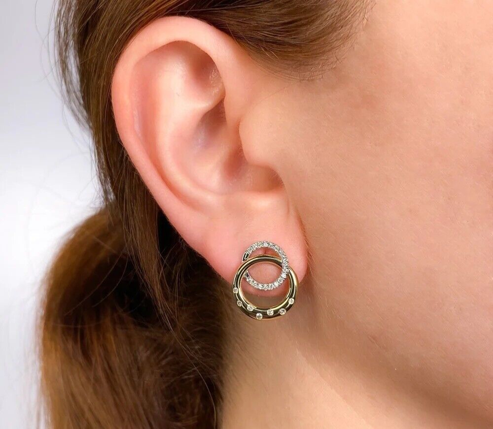 14K Gold Diamond Circle Earrings