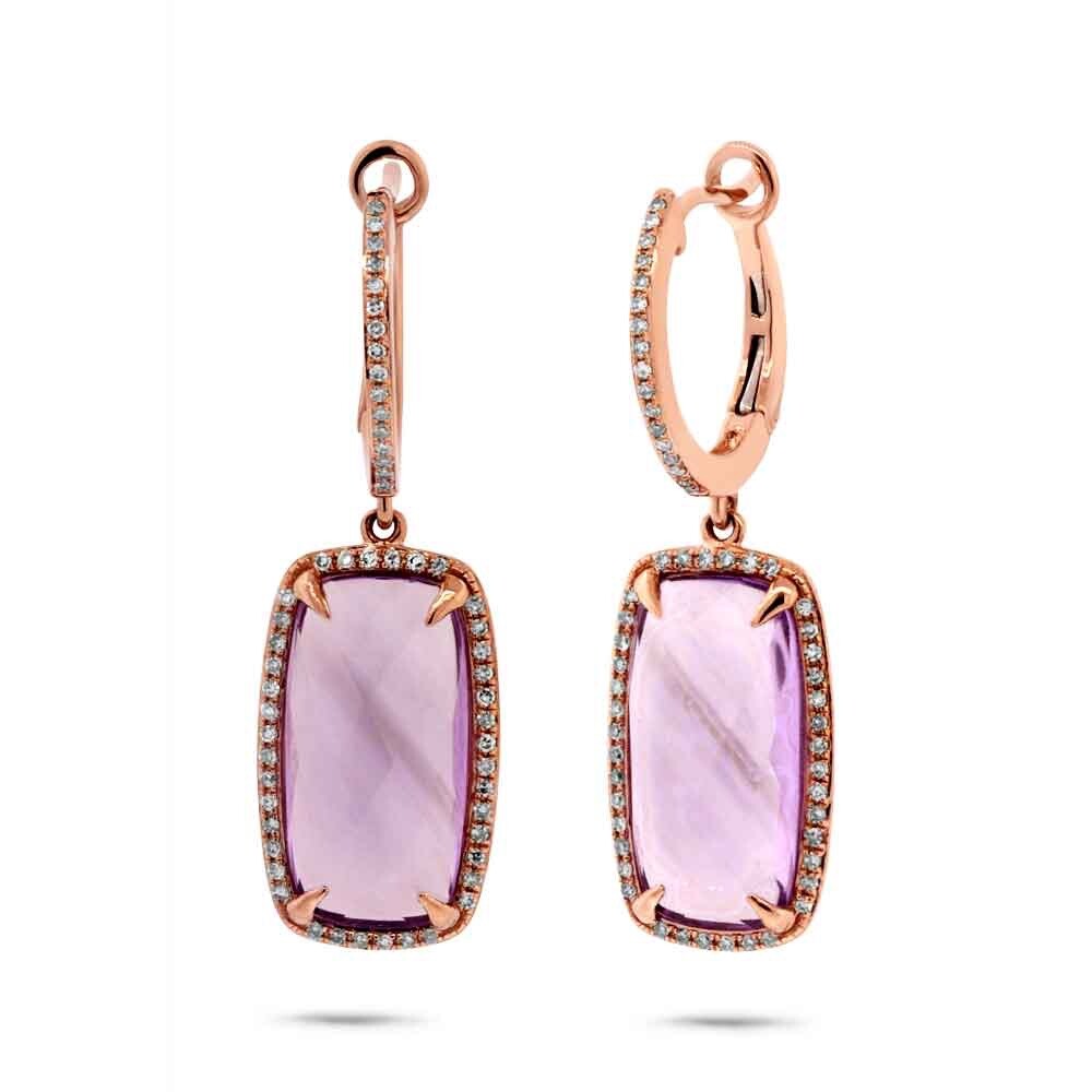14K Rose Gold 9.45 CTW Diamond Amethyst Rectangular Earrings