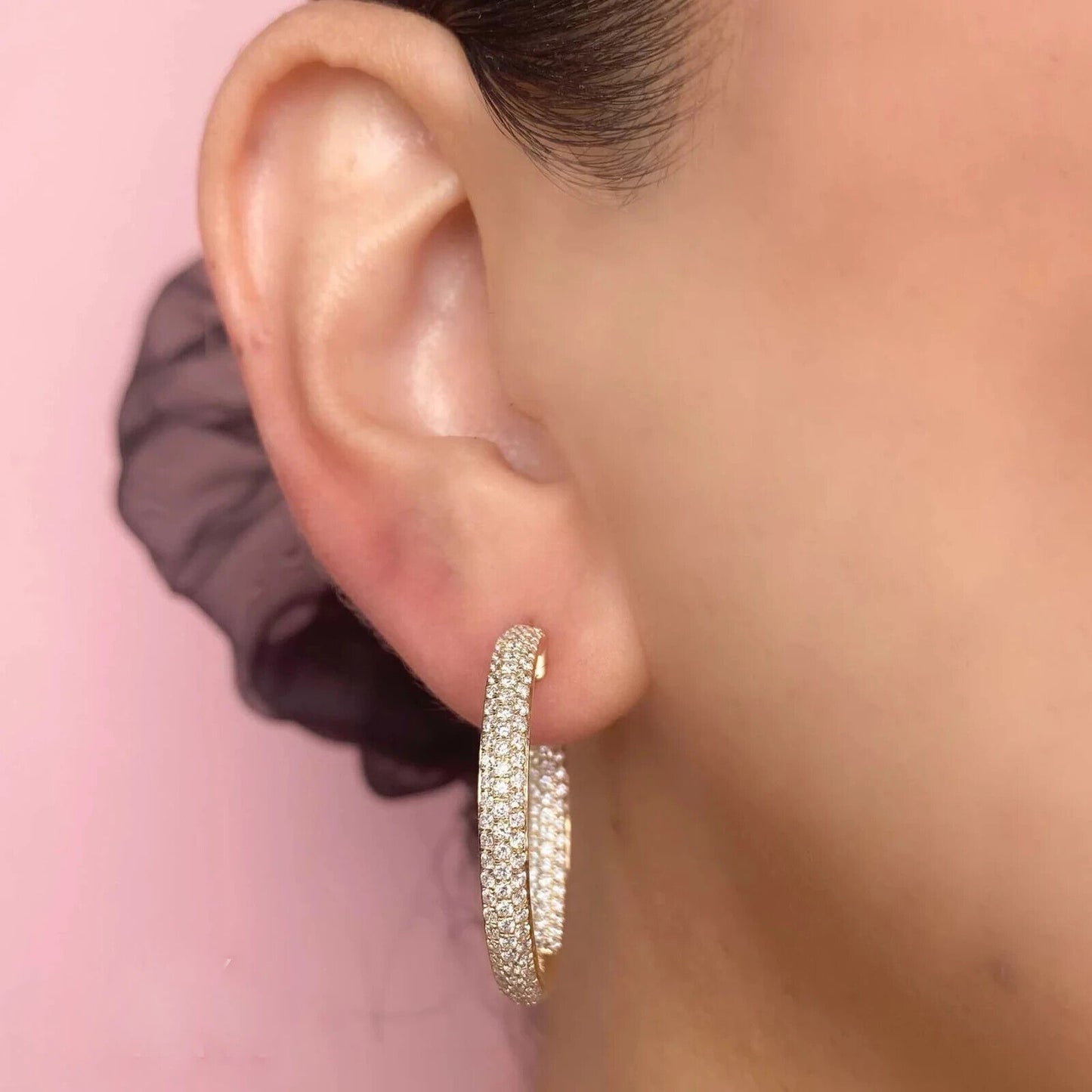 14K Gold Diamond Hoop Earrings