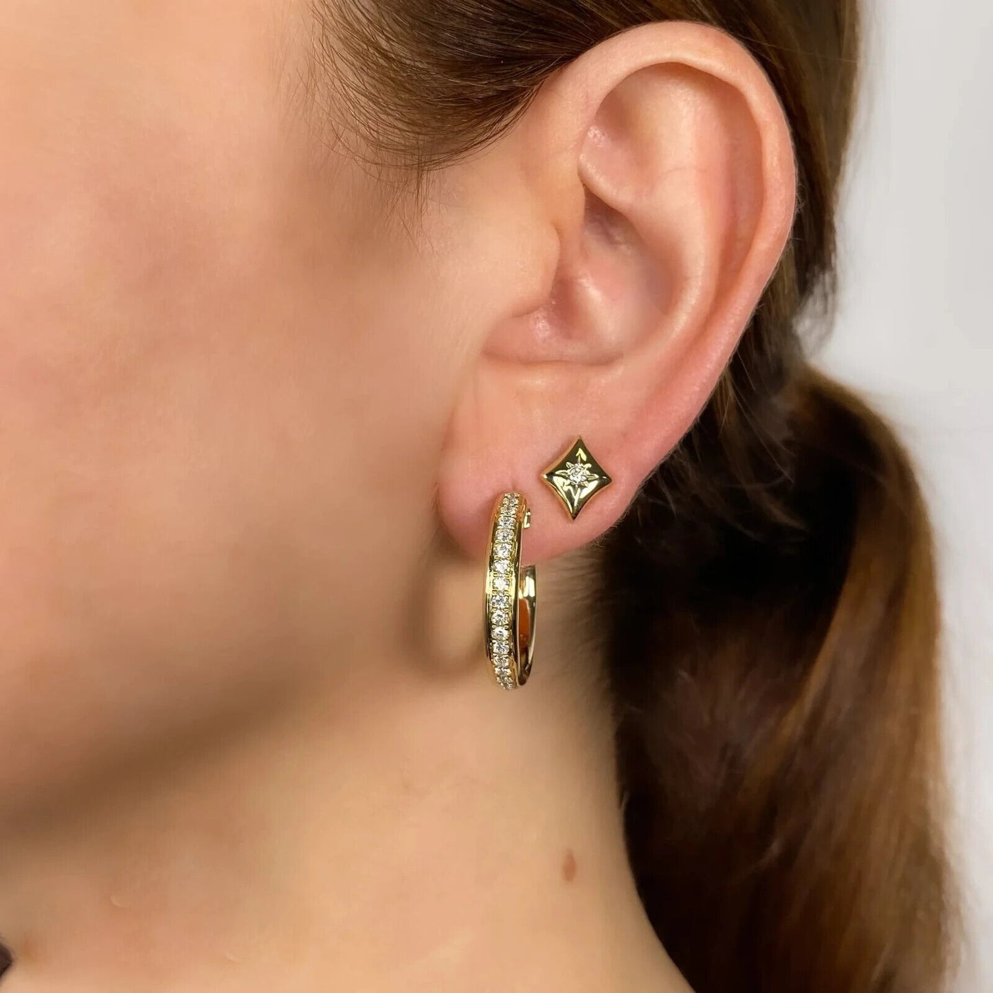 14K Gold Diamond Hoop Earrings