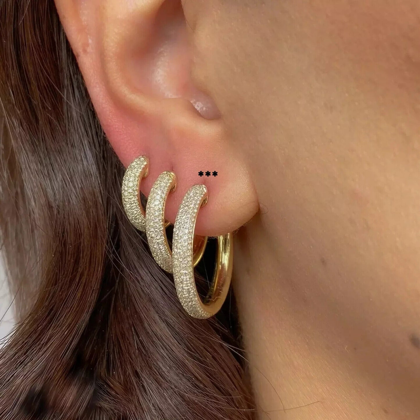 14K Gold Pave Diamond Hoop Earrings