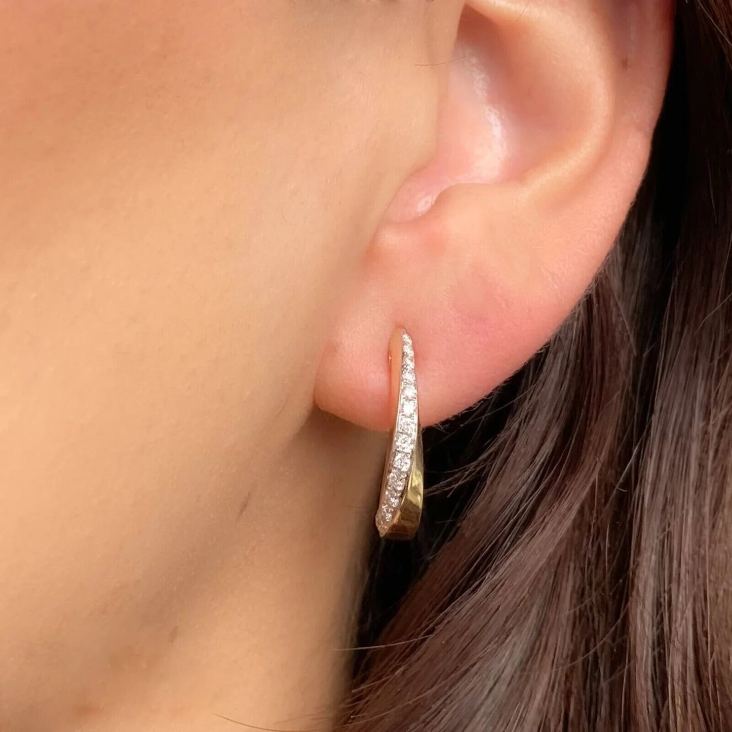 14K Gold Diamond Semi Hoop Earrings
