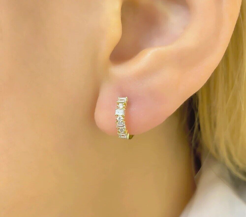 14K Gold Diamond Huggie Earrings