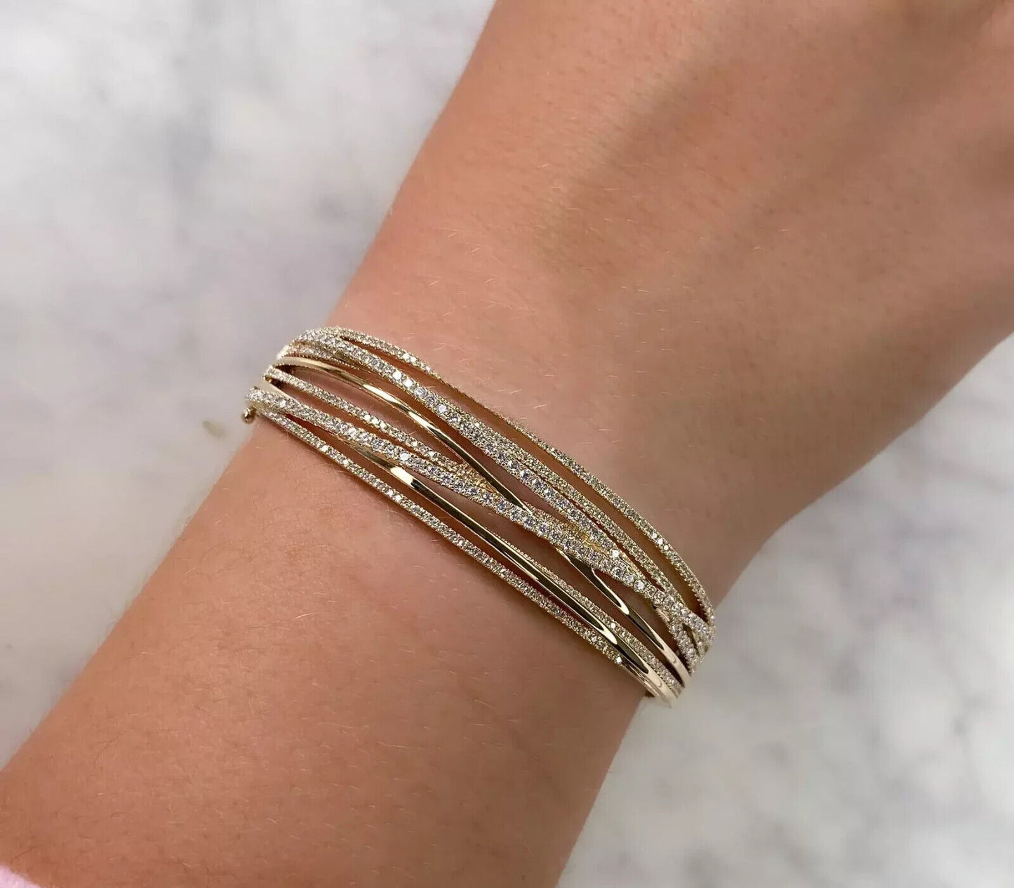 14K Gold Diamond Bridge Bangle