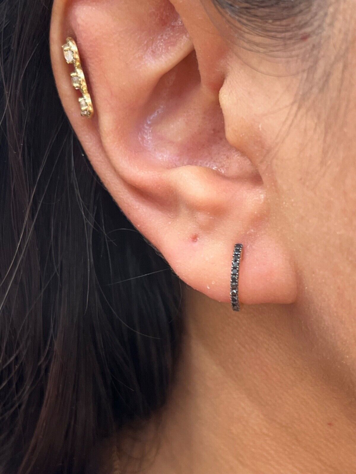 14K Gold Diamond Black Huggie Earrings