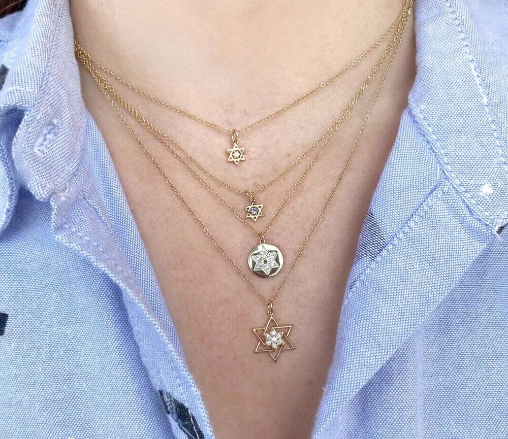 14K Gold Blue Sapphire Star Of David Necklace