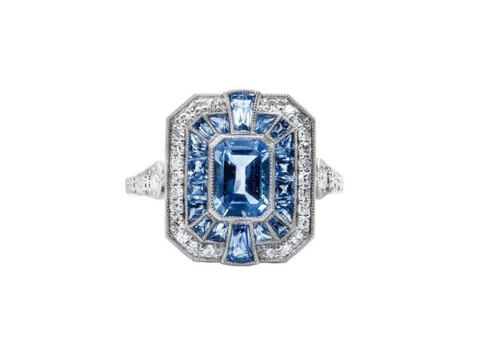 Art Deco Natural Ceylon Sapphire Diamond Platinum Ring