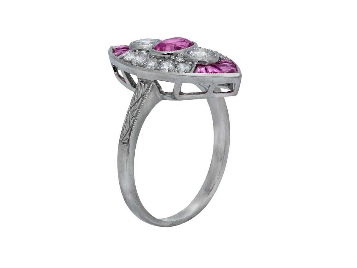Oval Ruby Diamond Antique Platinum Art Deco Ring