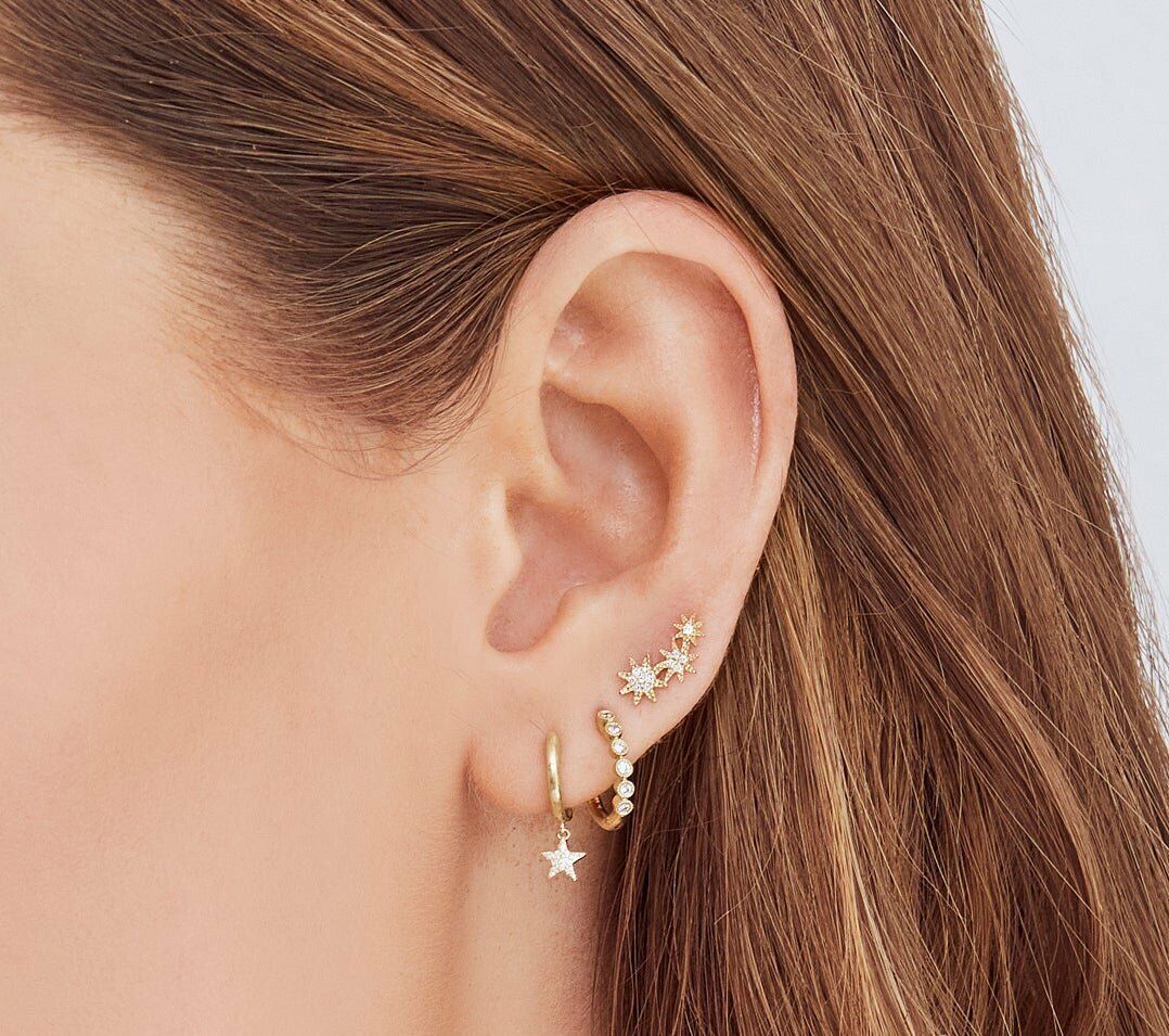 14K Gold Diamond Star Stud Earring