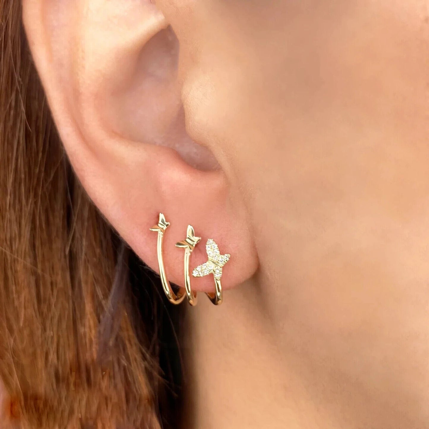 14K Gold Diamond Butterfly Earrings