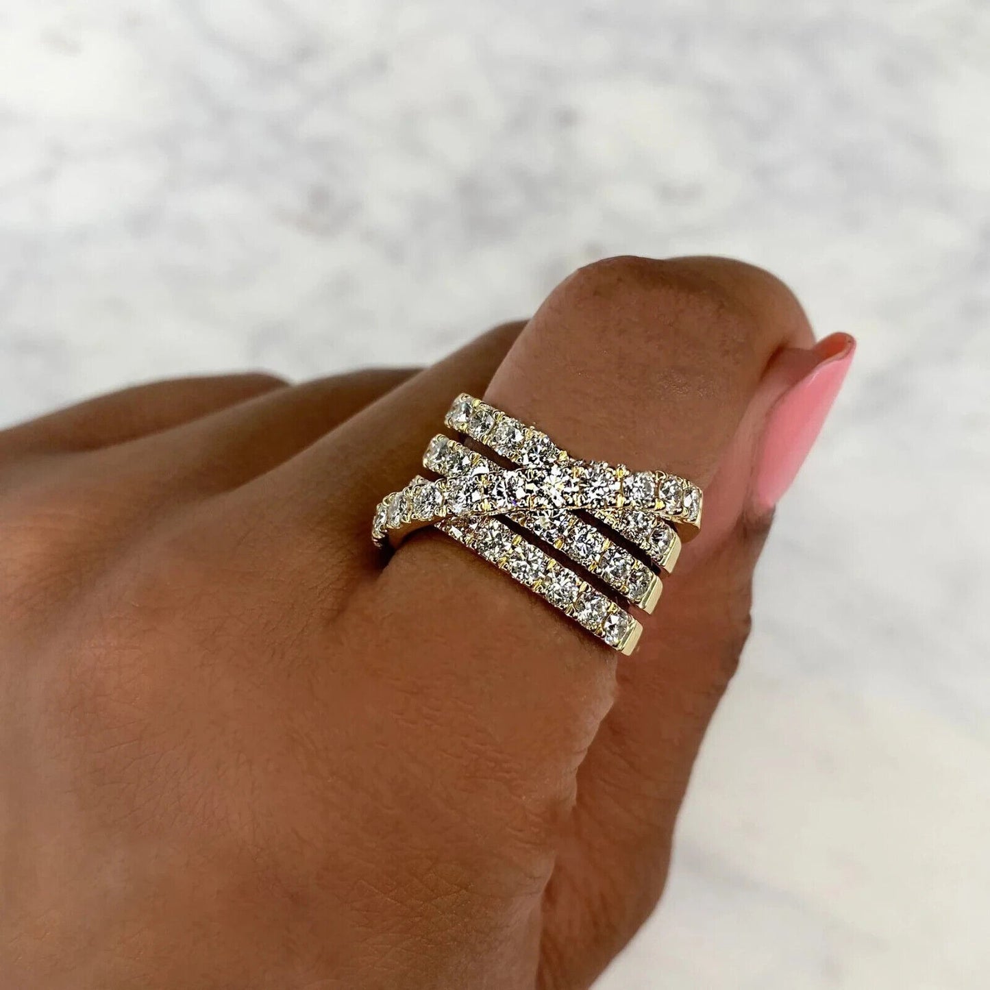 14K Gold Diamond Crossover X Bridge Ring