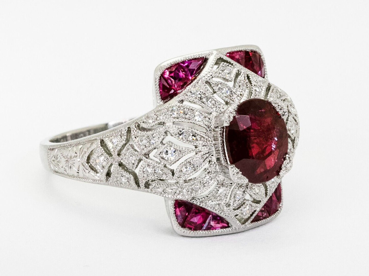 1.52 CT Ruby Diamond Art Deco Platinum Ring