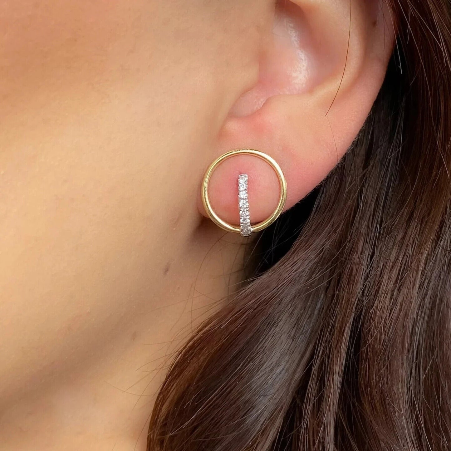 14K Gold Diamond Circle Stud Earrings