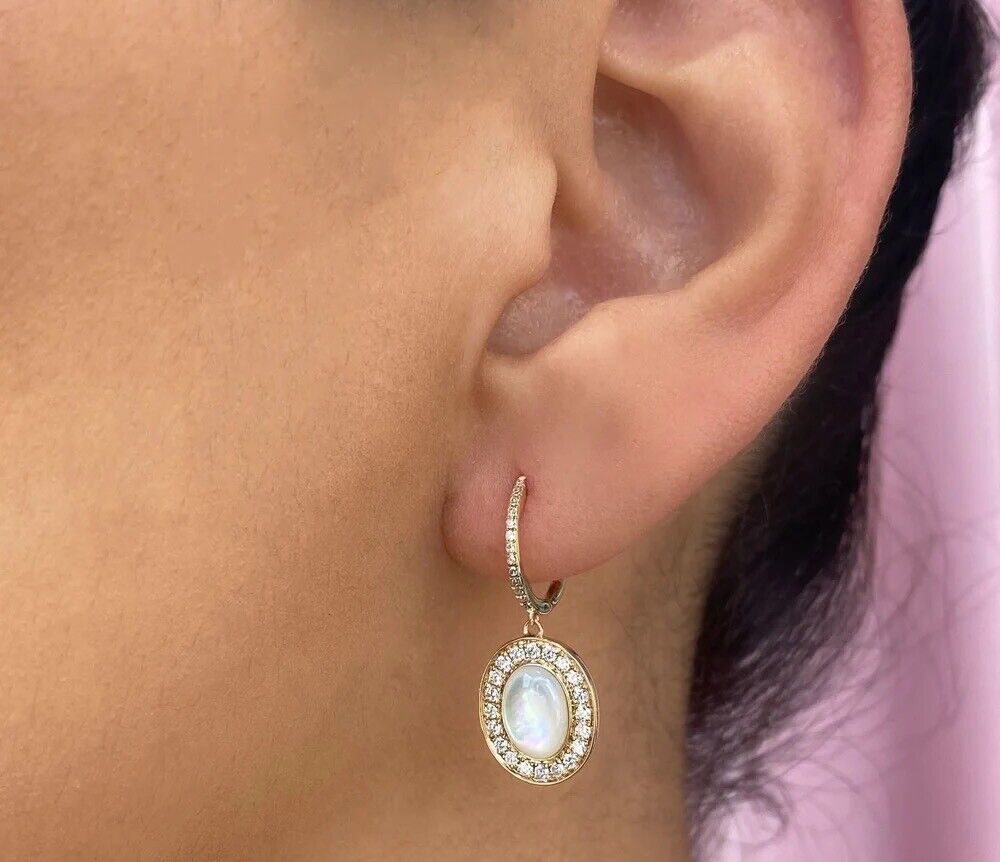 14k Gold Diamond Mother of Pearl Earrings