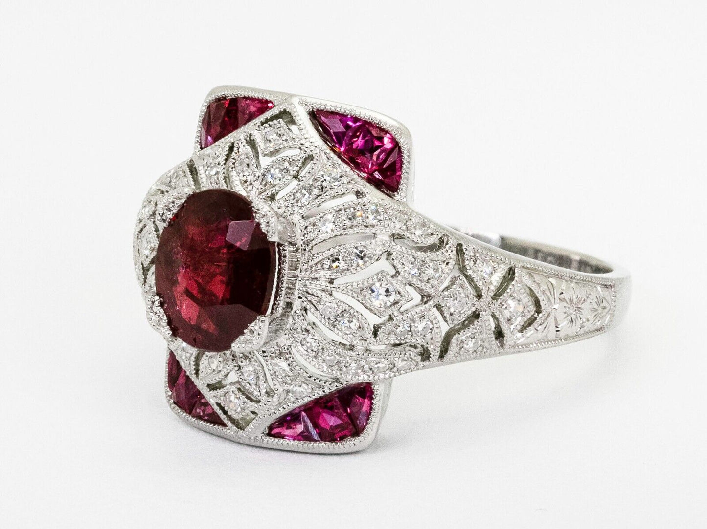 1.52 CT Ruby Diamond Art Deco Platinum Ring