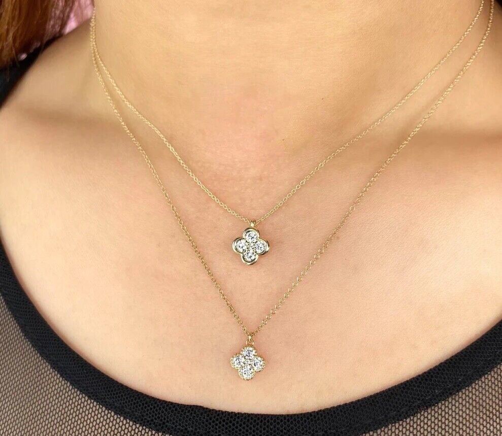 14K Gold Diamond Clover Necklace
