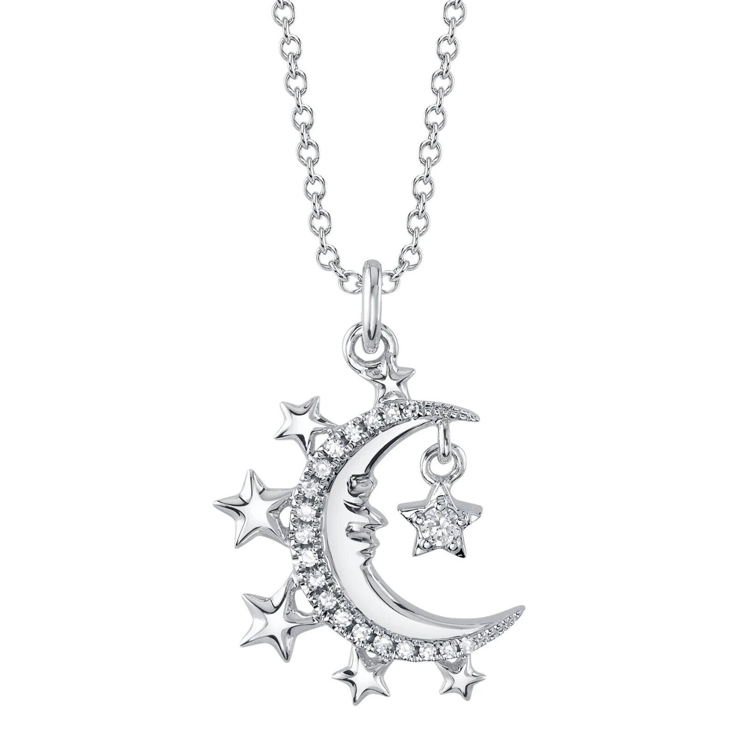 14K Gold Diamond Star Crescent Moon Necklace