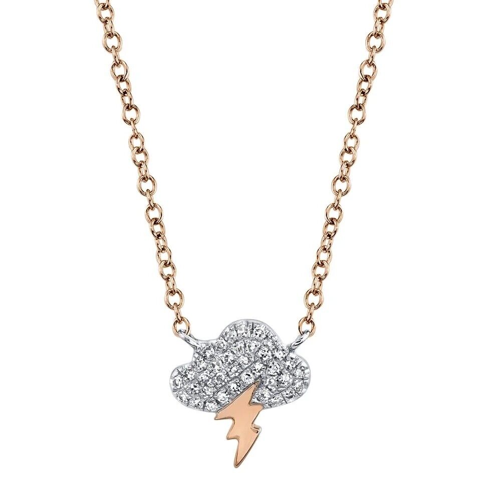 14K Gold Diamond Storm Cloud Lightning Pendant Necklace