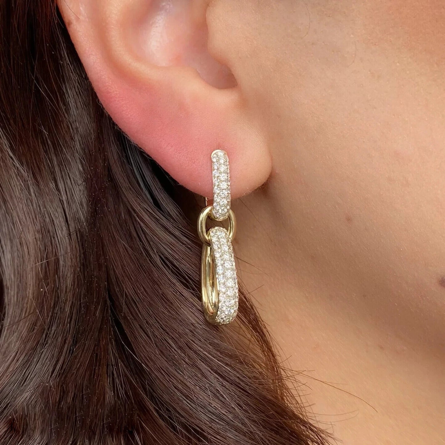 14K Gold Diamond Huggie And Drop Earrings