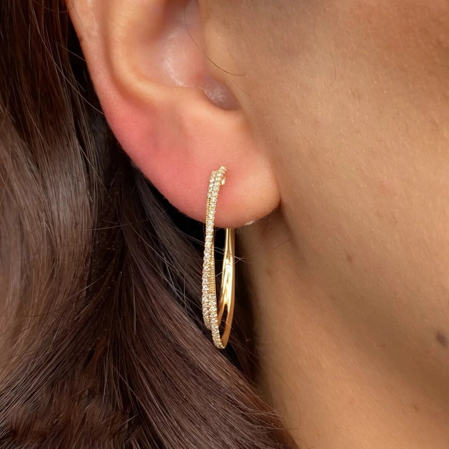 14K Gold Diamond Hoop Earrings