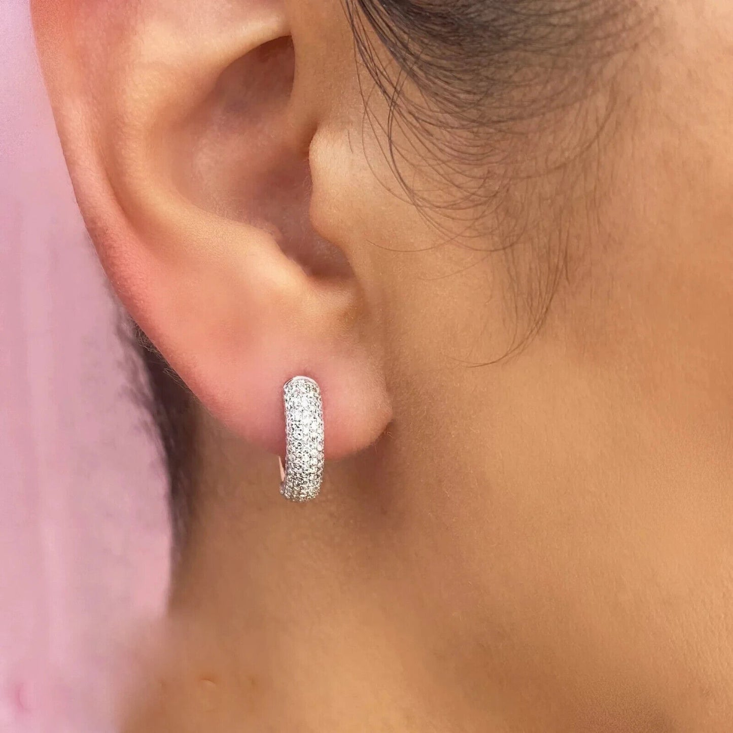 14K Gold Diamond Huggie Earrings