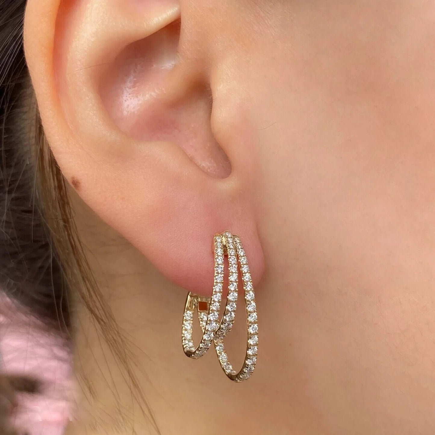 14K Gold Diamond Multi Oval Hoop Earrings