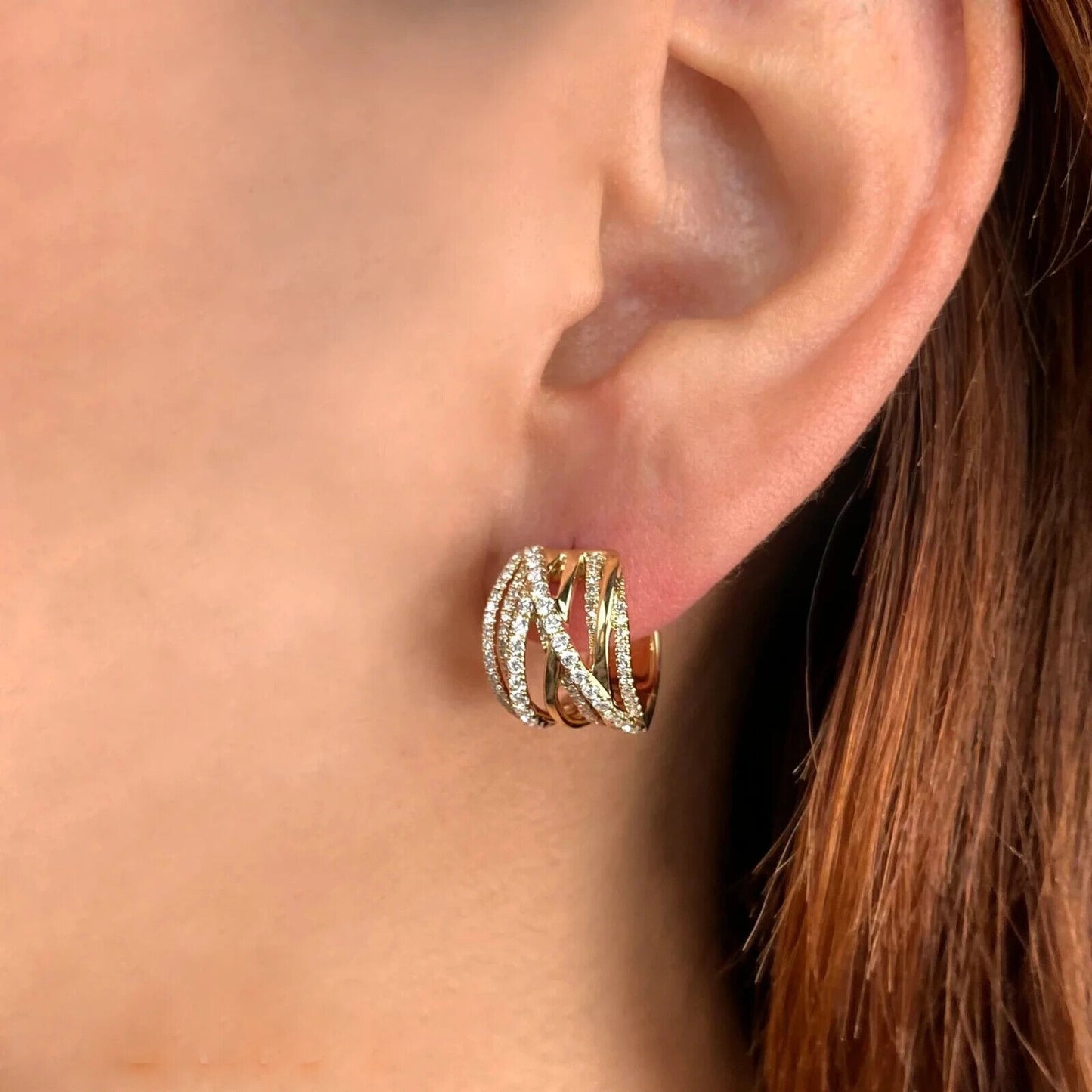 14K Gold Diamond Bridge Earrings