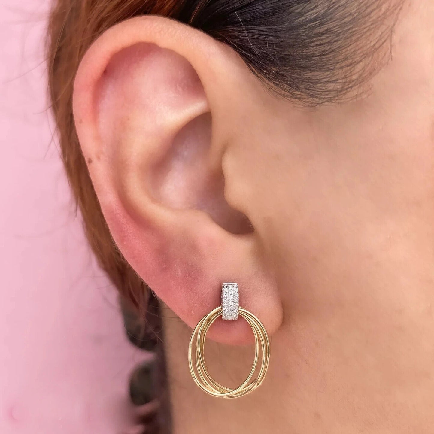 14K Gold Diamond Oval Earrings