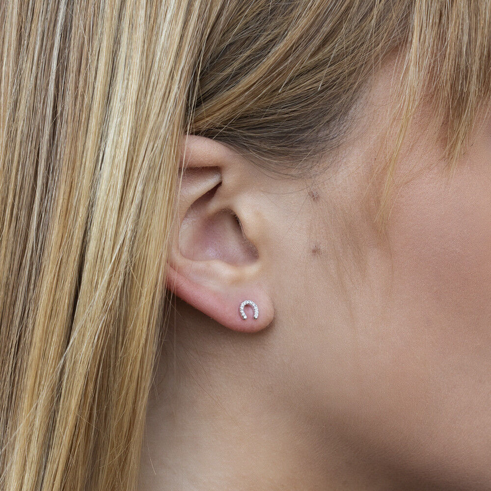 14k Gold Diamond Horseshoe Stud Earrings